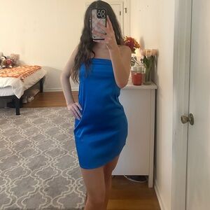 Blue Silk Backless Dress
